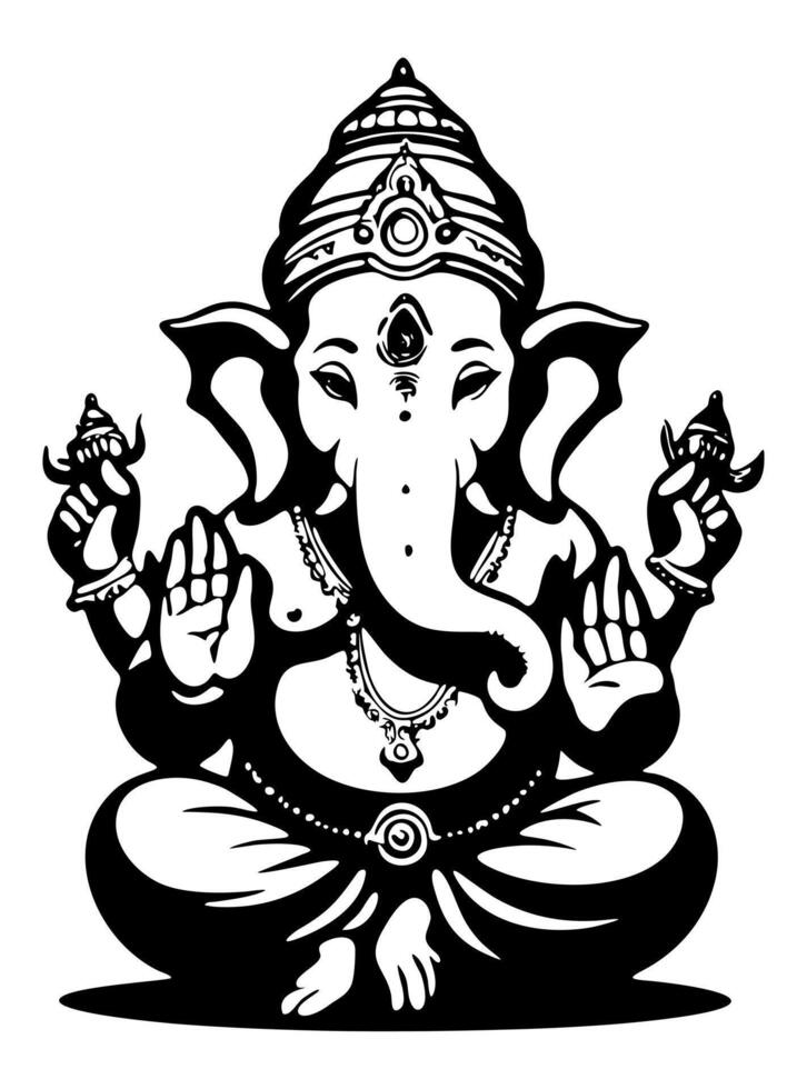 Lord Ganesha for Ganesh Chaturthi. Black and white isolated illustration vector
