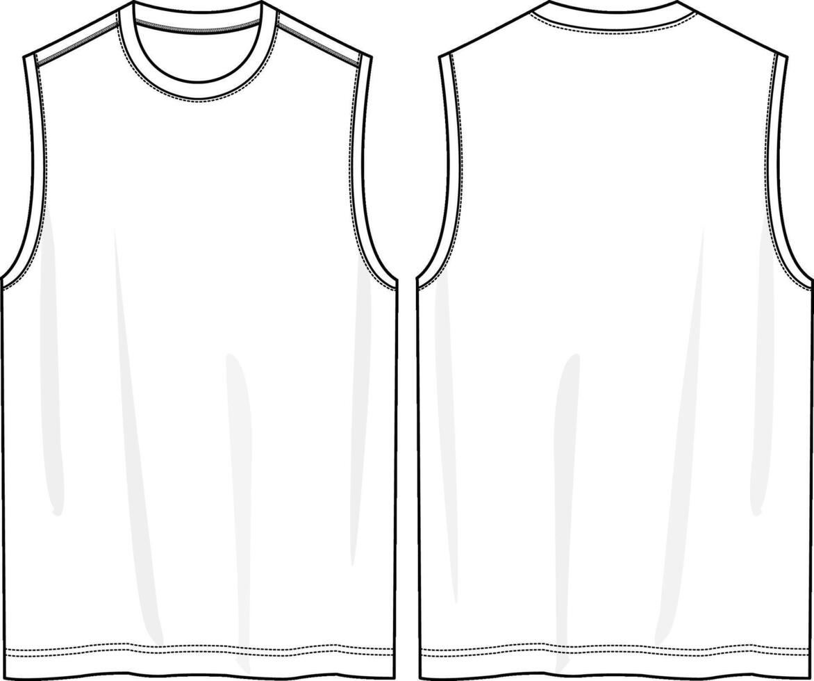 Men regular fit sports knit tank top round neck flat sketch drawing vector