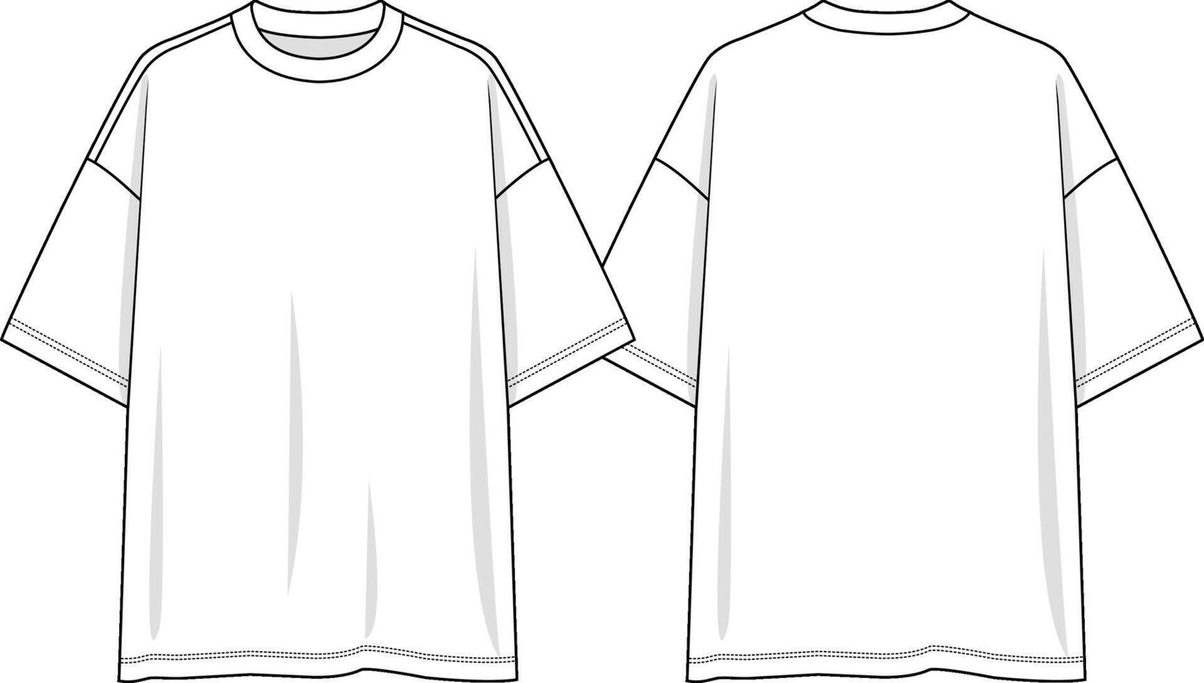 Men crew neck oversized t-shirt dropped shoulder, sketch front and back vector
