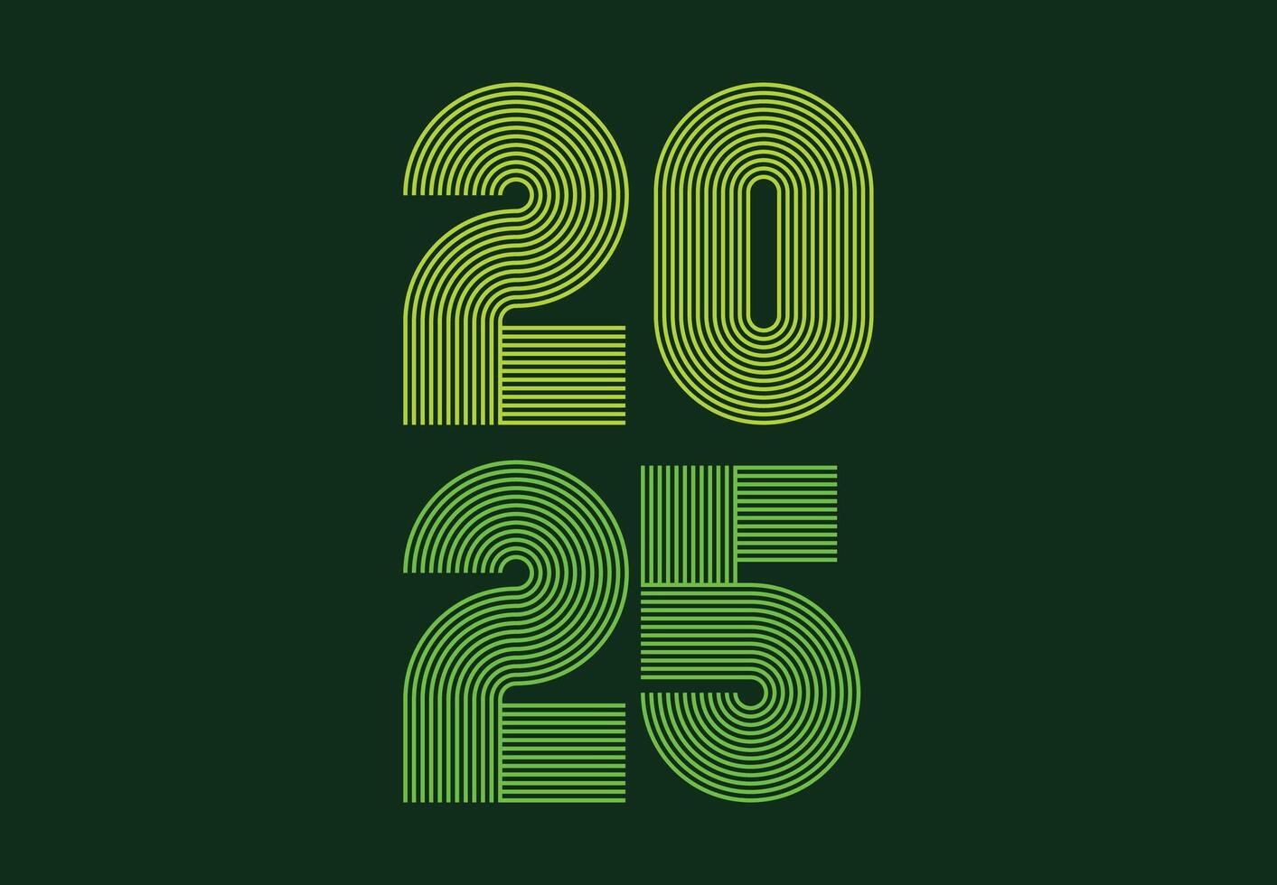 Happy New Year 2025 Green Lines Art Design Abstract Illustration vector