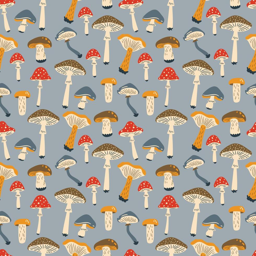 Autumn seamless pattern with mushrooms, illustration in flat style vector
