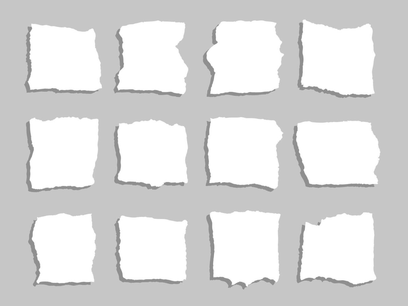Torn paper sheets bundles. Ripped notes and labels set. Rectangle scrapbook element designs. vector