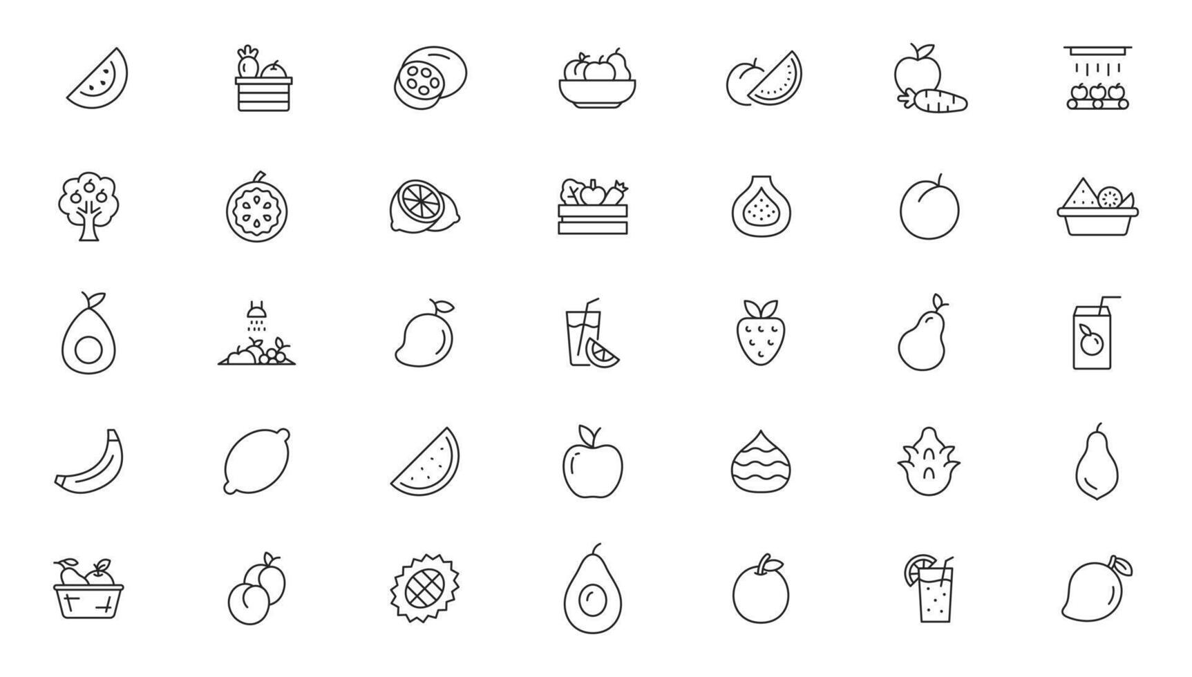 Fruits icon set. Different fruits and vegetables illustration vector