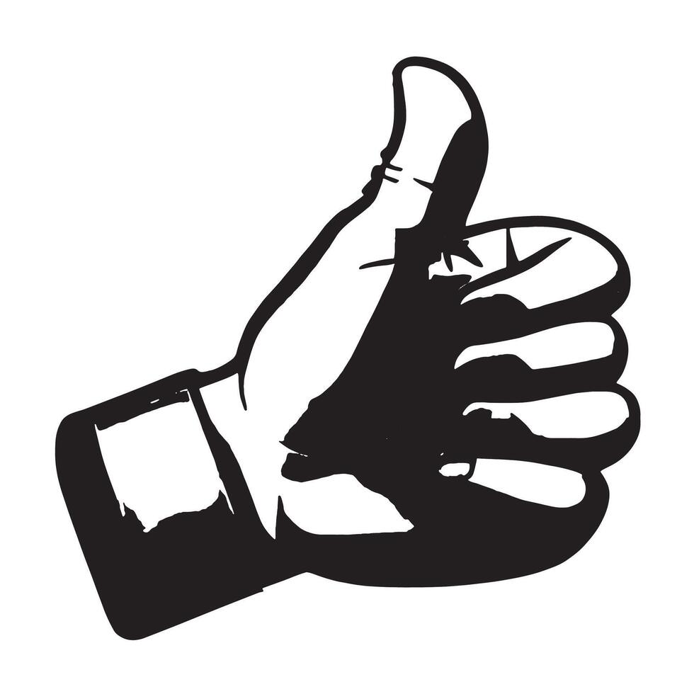 Detailed black thumbs up silhouette on a white canvas, ideal for layering in overlays and background designs vector