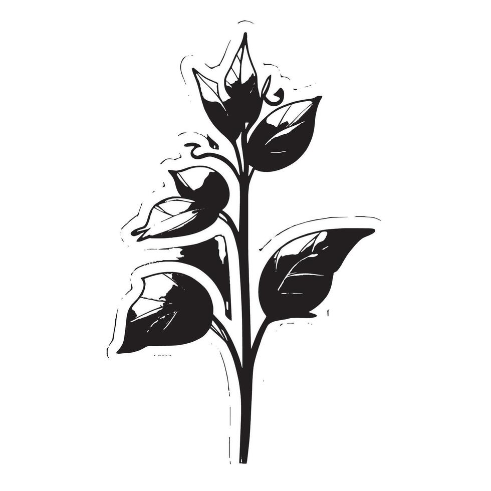 Intricate Black Plant Silhouette Isolated on White Canvas for Overlay Textures and Background Patterns vector