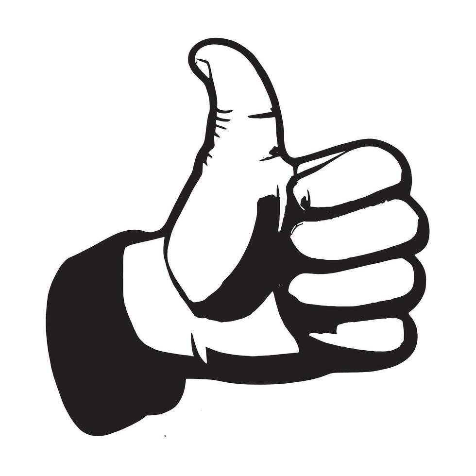 Solid black thumbs up shape on a bright white background for high-contrast overlays and layered textures vector