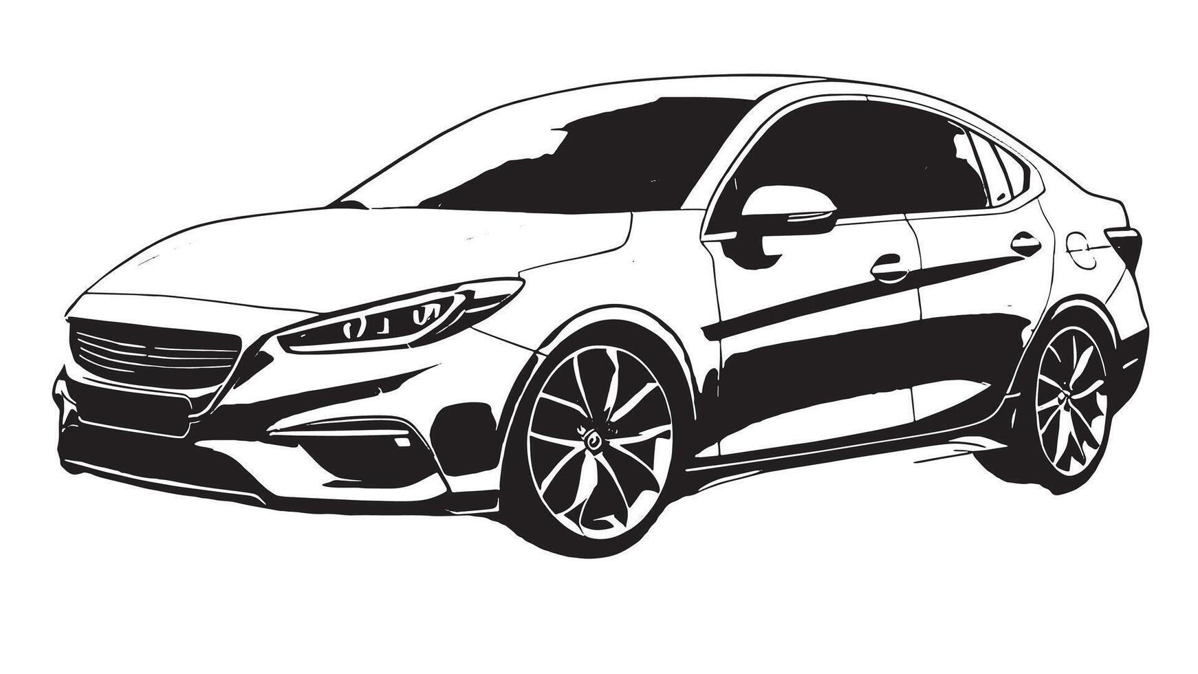 Detailed Black Car Silhouette in Monochrome, Textured Overlay on White Canvas for Layered Background vector