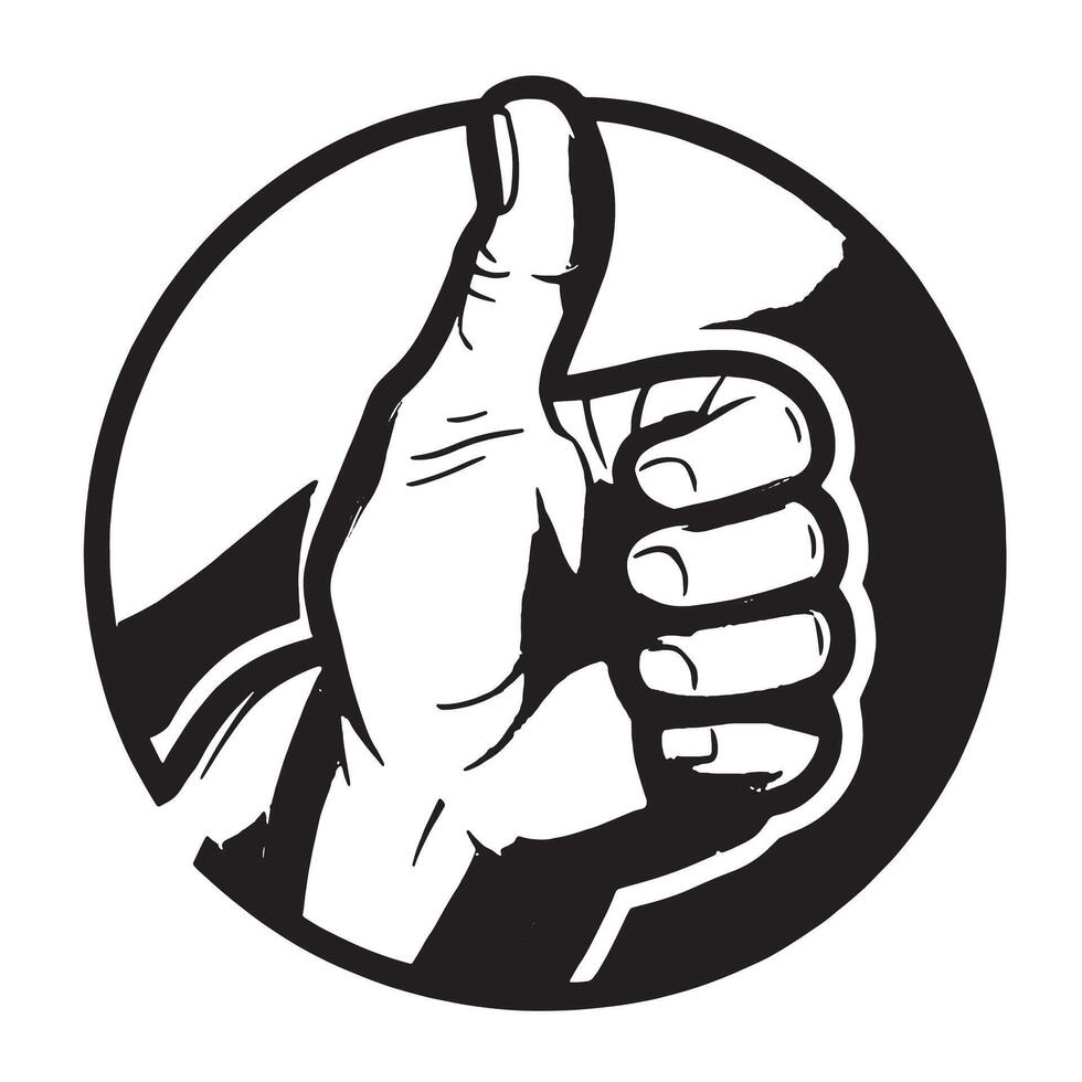 Simple black thumbs up silhouette cleanly isolated on a white background for overlay use in design projects vector
