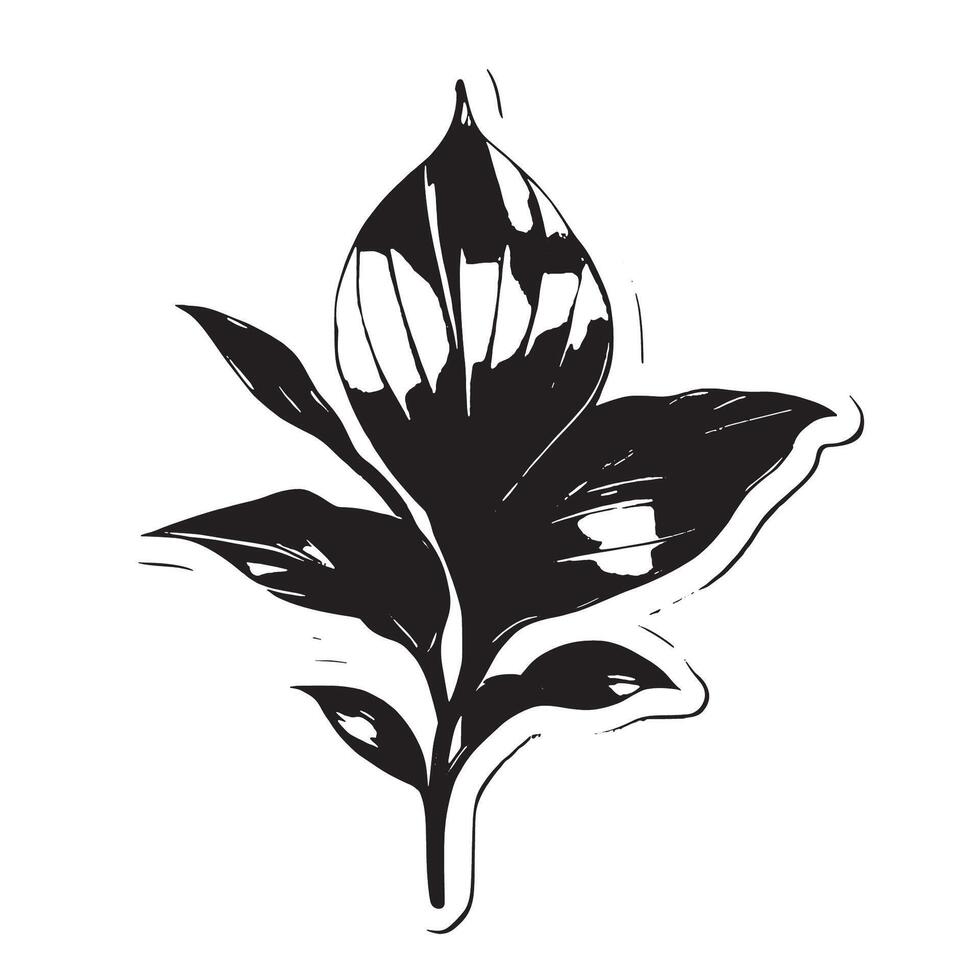 Organic Black Plant Silhouette on White Canvas for Elegant Texture Overlays and Soft Backgrounds vector