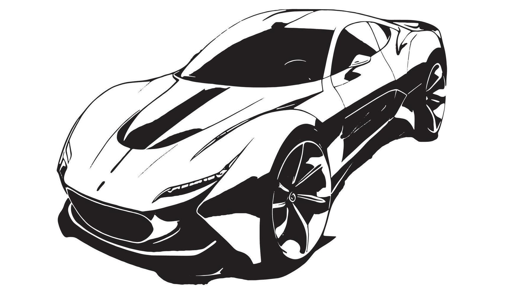 Sleek Car in Black Silhouette, Monochrome Overlay on White Canvas for Texture and Background vector