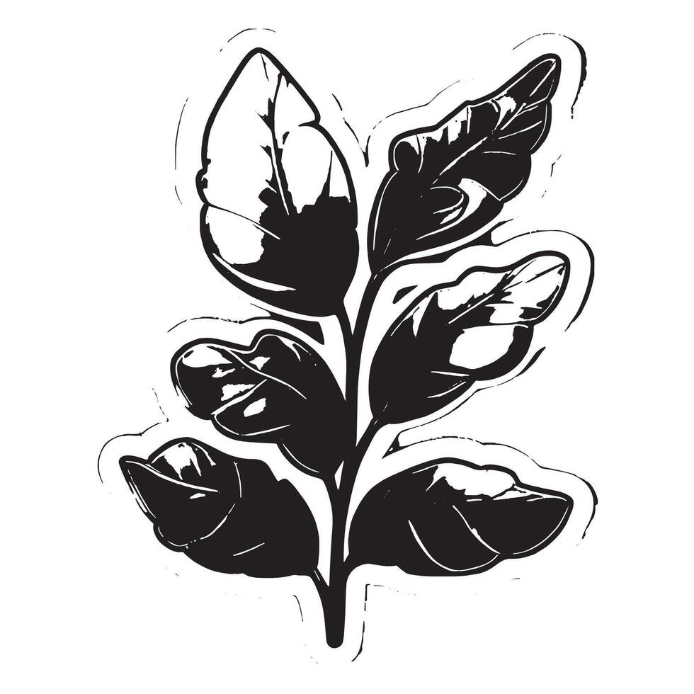 Black Silhouette of Plant Isolated on White Background for Texture Overlays and Nature-Inspired Backgrounds vector
