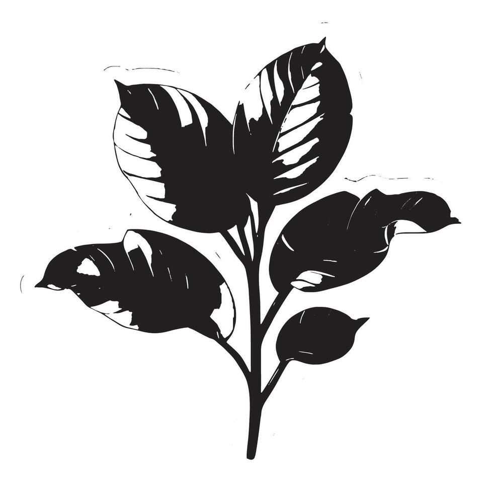 Detailed Plant Silhouette in Black on White Canvas for Minimalist Texture Overlays and Botanical Backgrounds vector