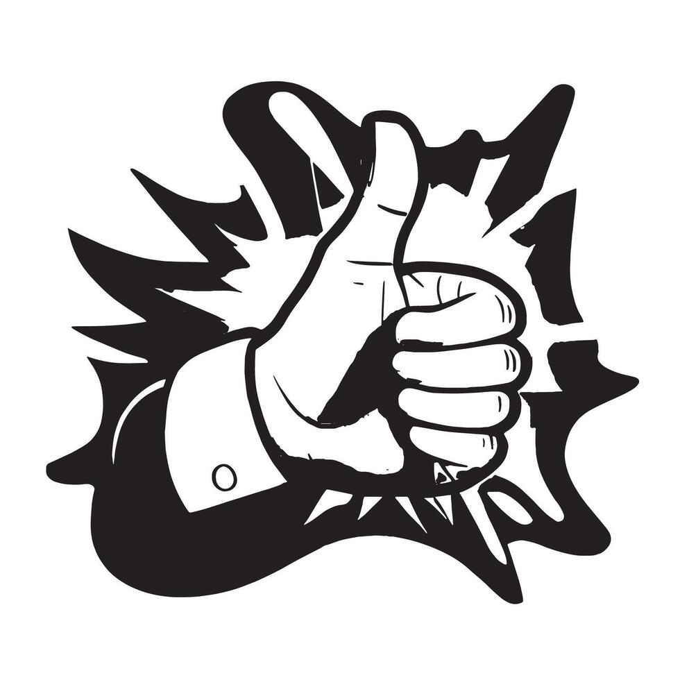 Monochrome black thumbs up silhouette on pure white background for overlay, texture, and design elements vector