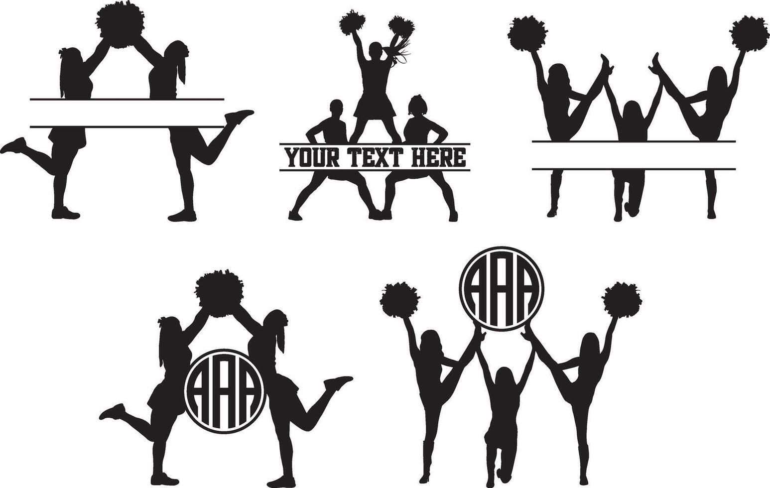 Cheerleader Text Monogram, Cheerleading, Cheer Pom Poms Cut Files vector