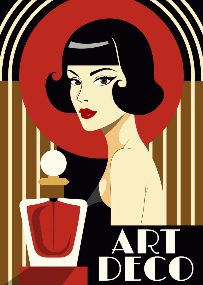 An Elegant Art Deco-style Illustration Featuring a Glamorous Woman vector