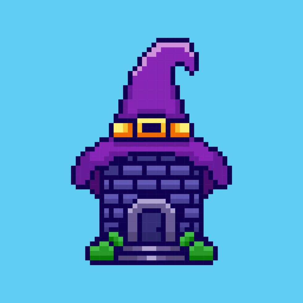Pixel art witch house design vector