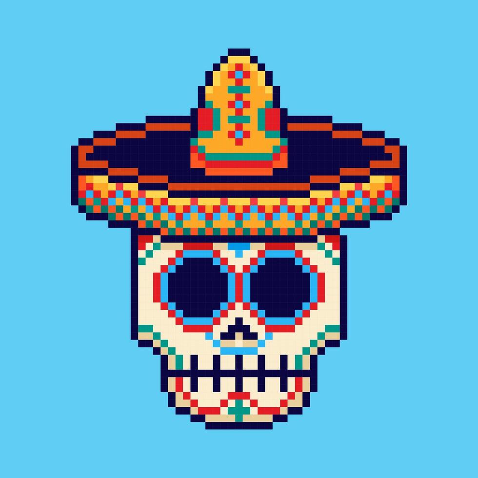 Pixel art dia de muertos game asset design vector
