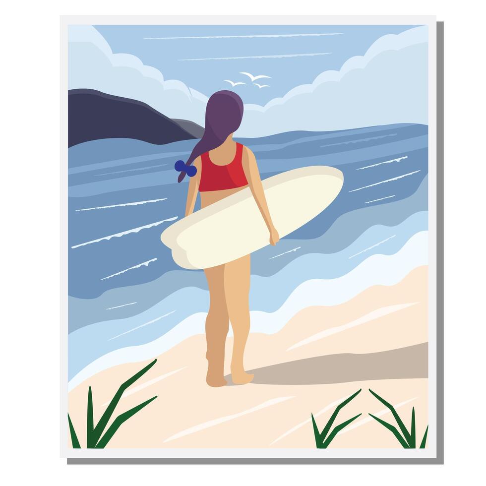 Female standing on the beach vector
