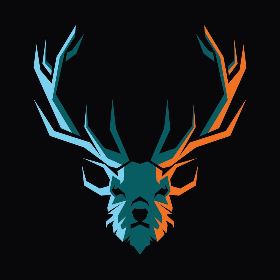 character illustration of colorful deer head front view on black background vector