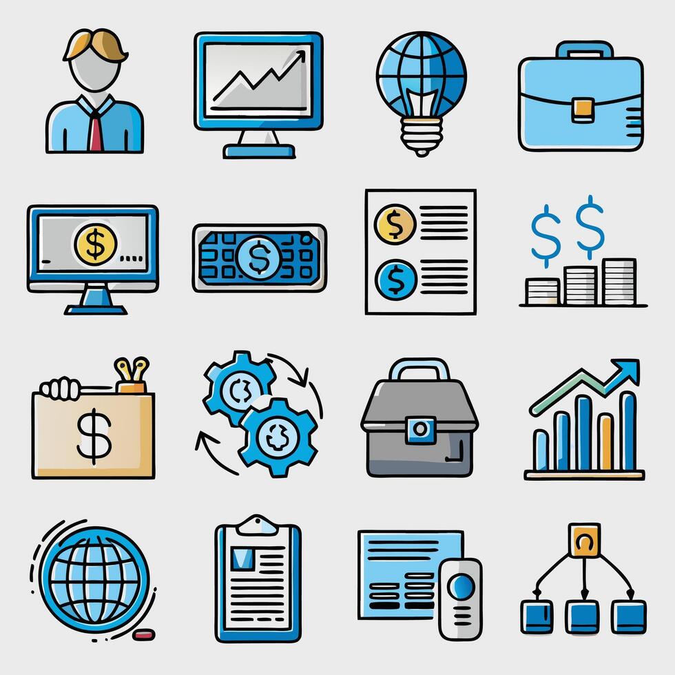 Set of icons related to finance. icon collection. Editable stroke vector