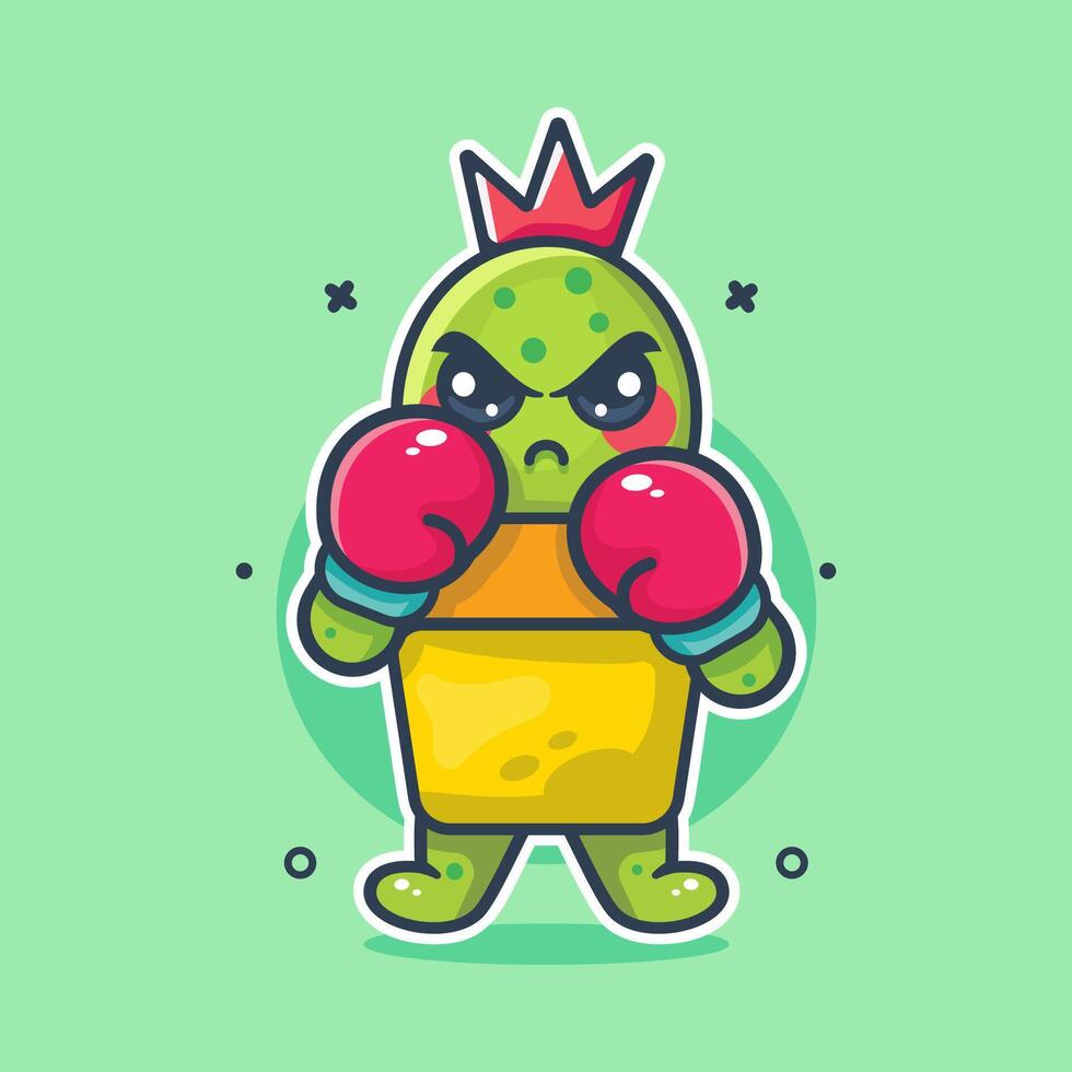 funny cactus on pot character mascot playing boxing sport isolated cartoon vector