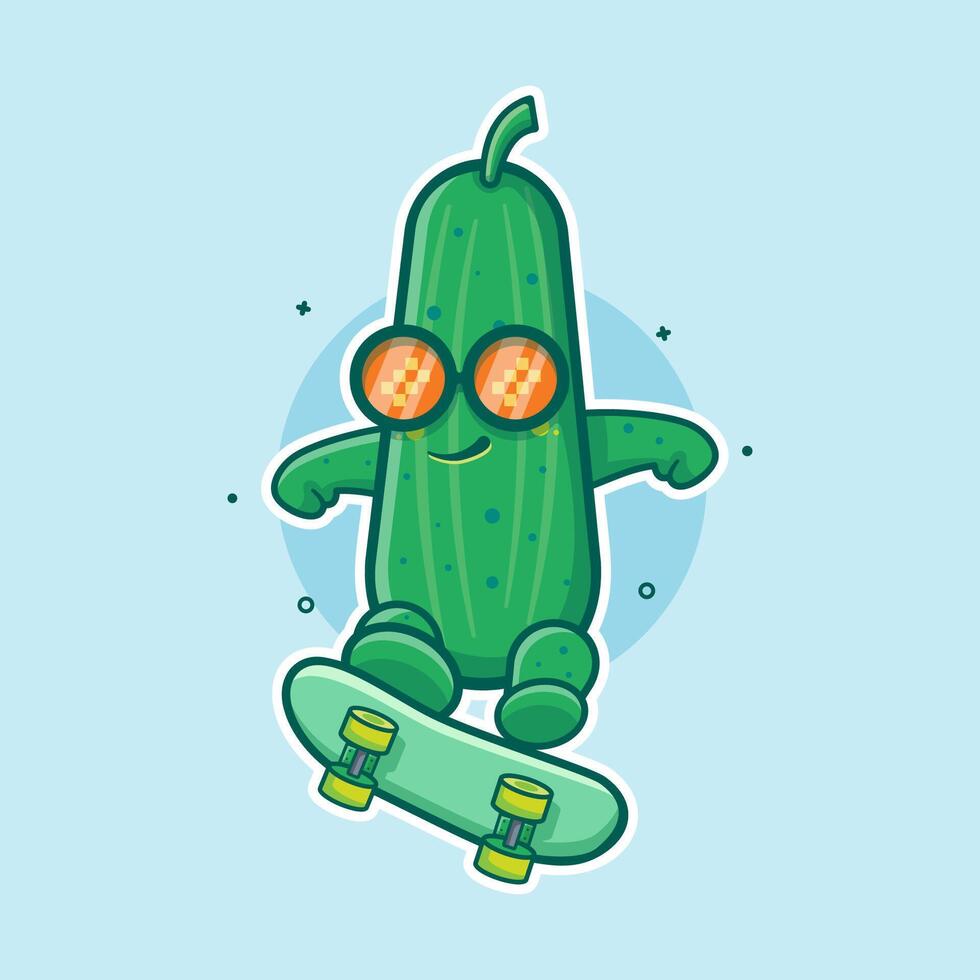 super cool cucumber character mascot playing skateboard isolated cartoon vector