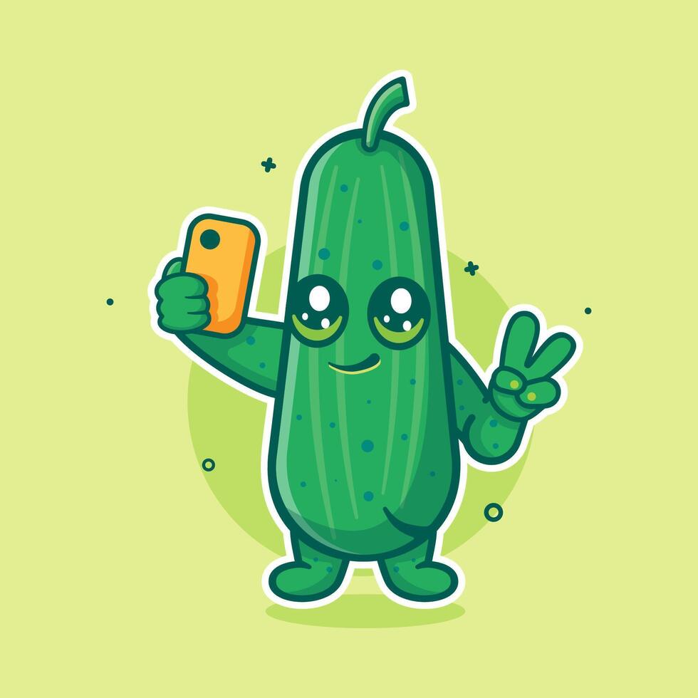 smiling cucumber character mascot taking a selfie with a smartphone isolated cartoon vector