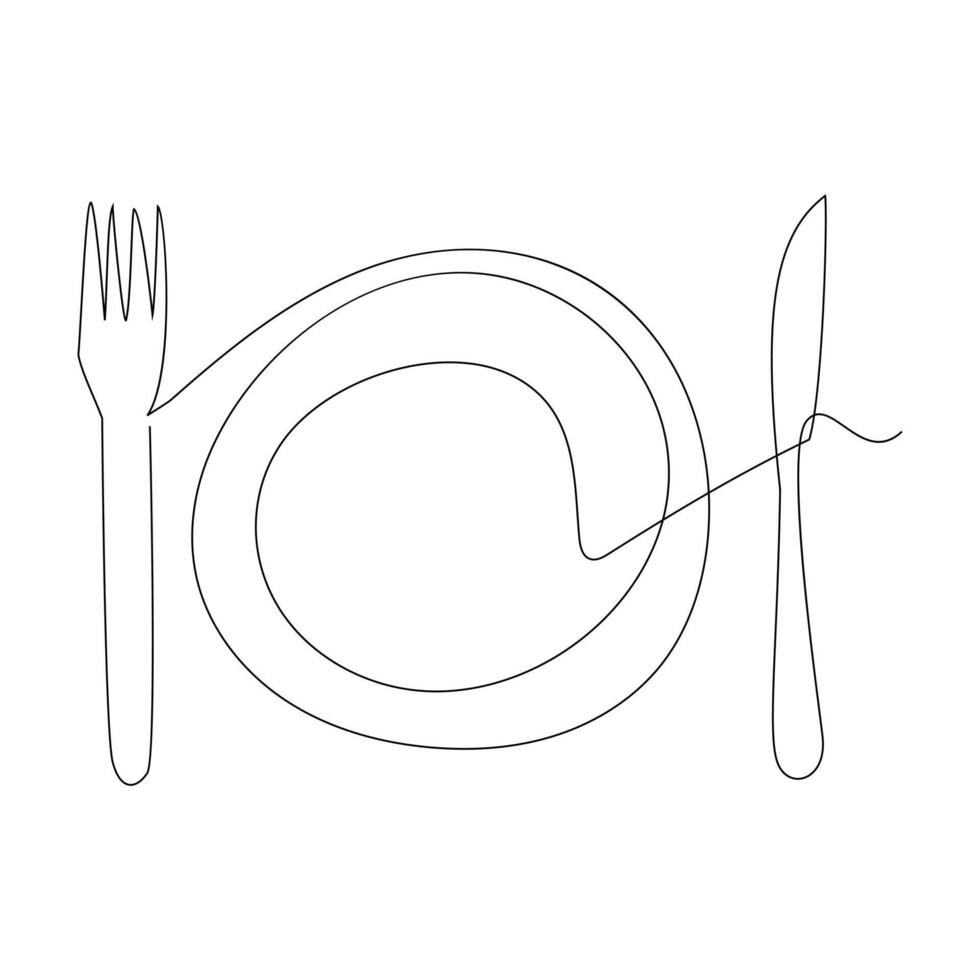 Line drawing of a hand holding a knife and fork vector