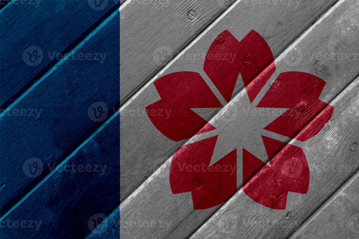 Flag of the city of Salem, capital of Oregon, USA, on a textured background. Conceptual collage photo