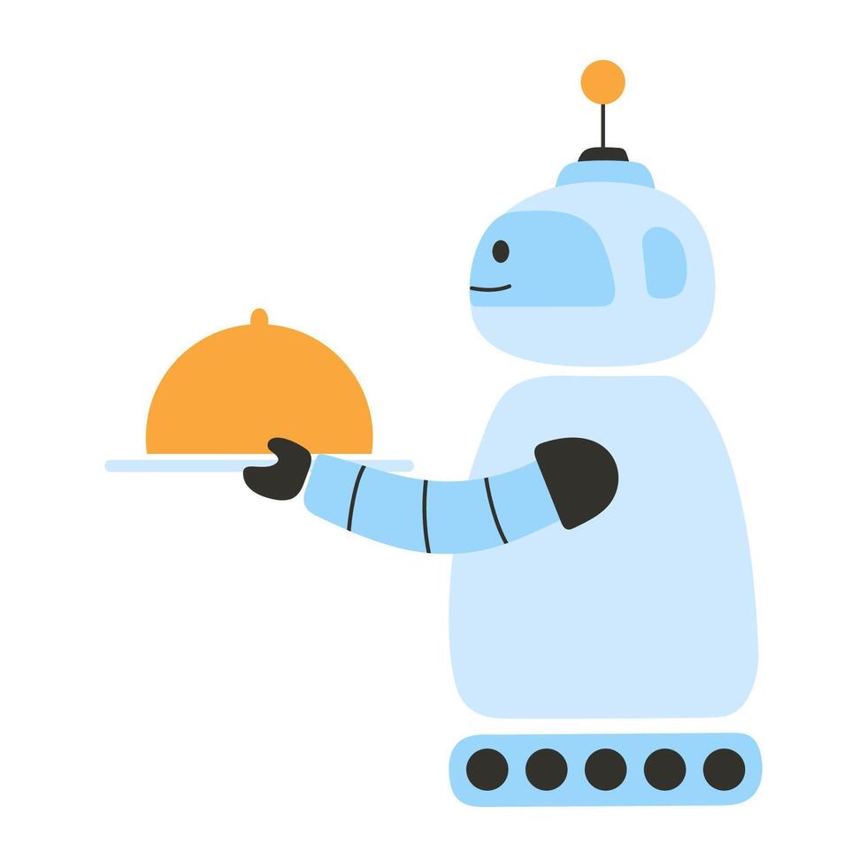 Funny robot waiter holding plate vector