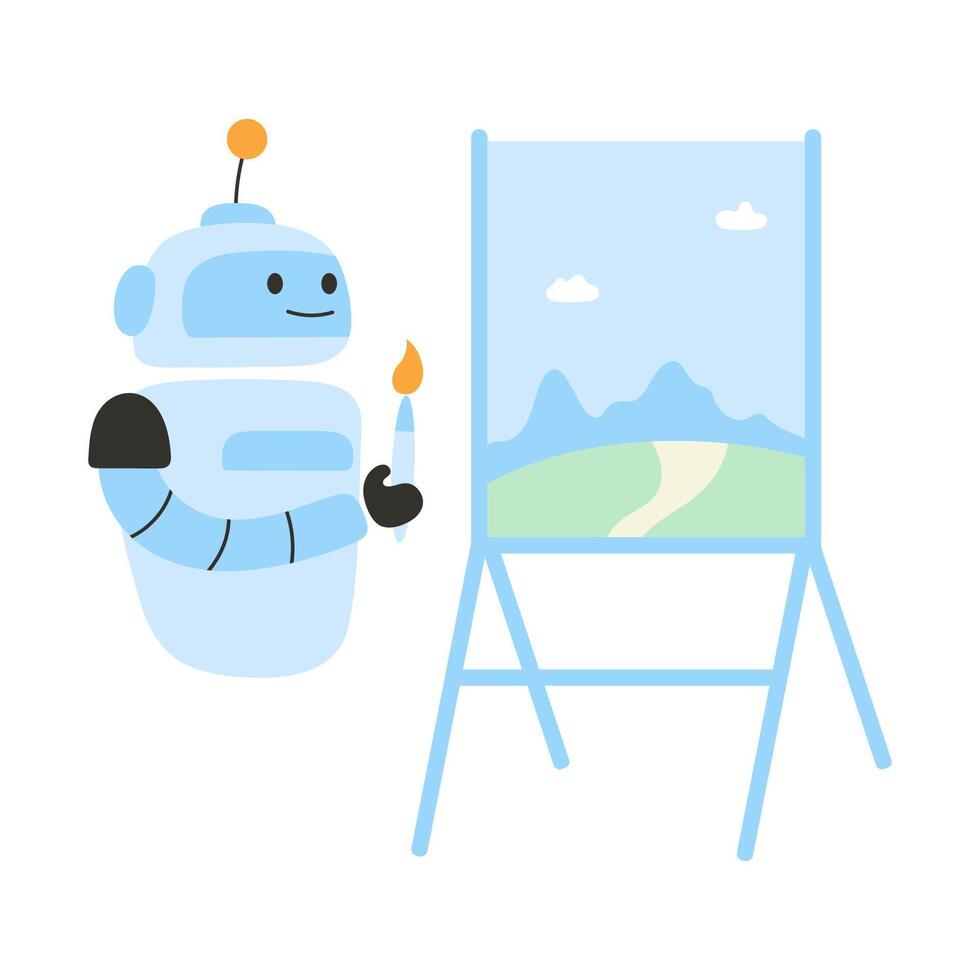 linda ai robot sorteos un imagen en un caballete vector