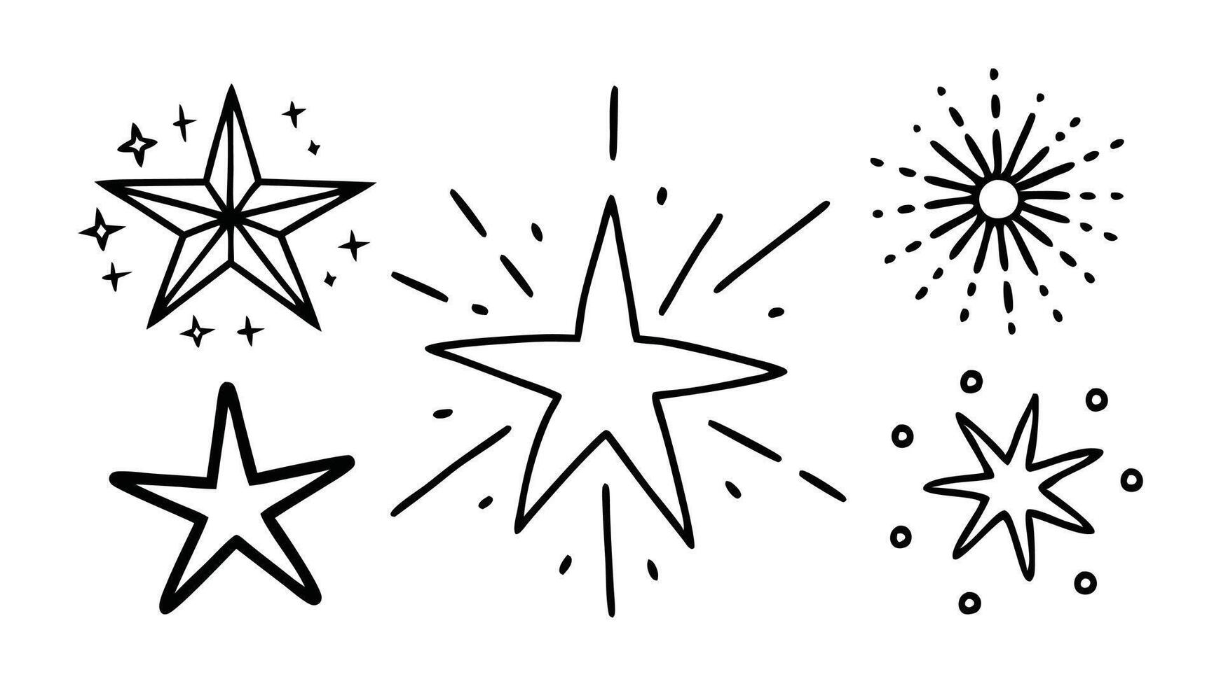 Hand drawn Line star glitter shine of doodle set. Star shine glow, spark glitter, sparkle light illustration on white background vector