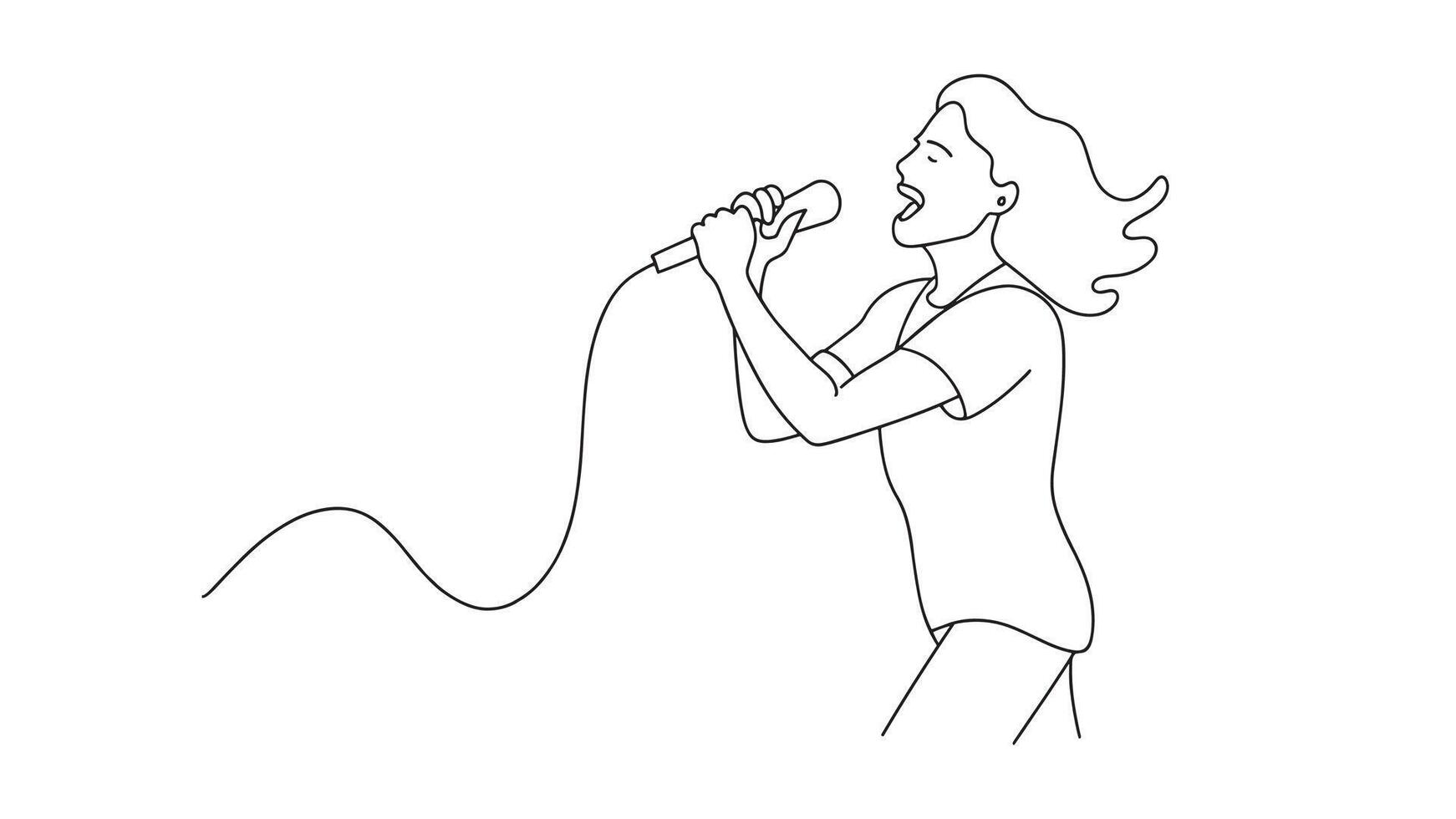 Singer continuous line art isolated on white background. vector