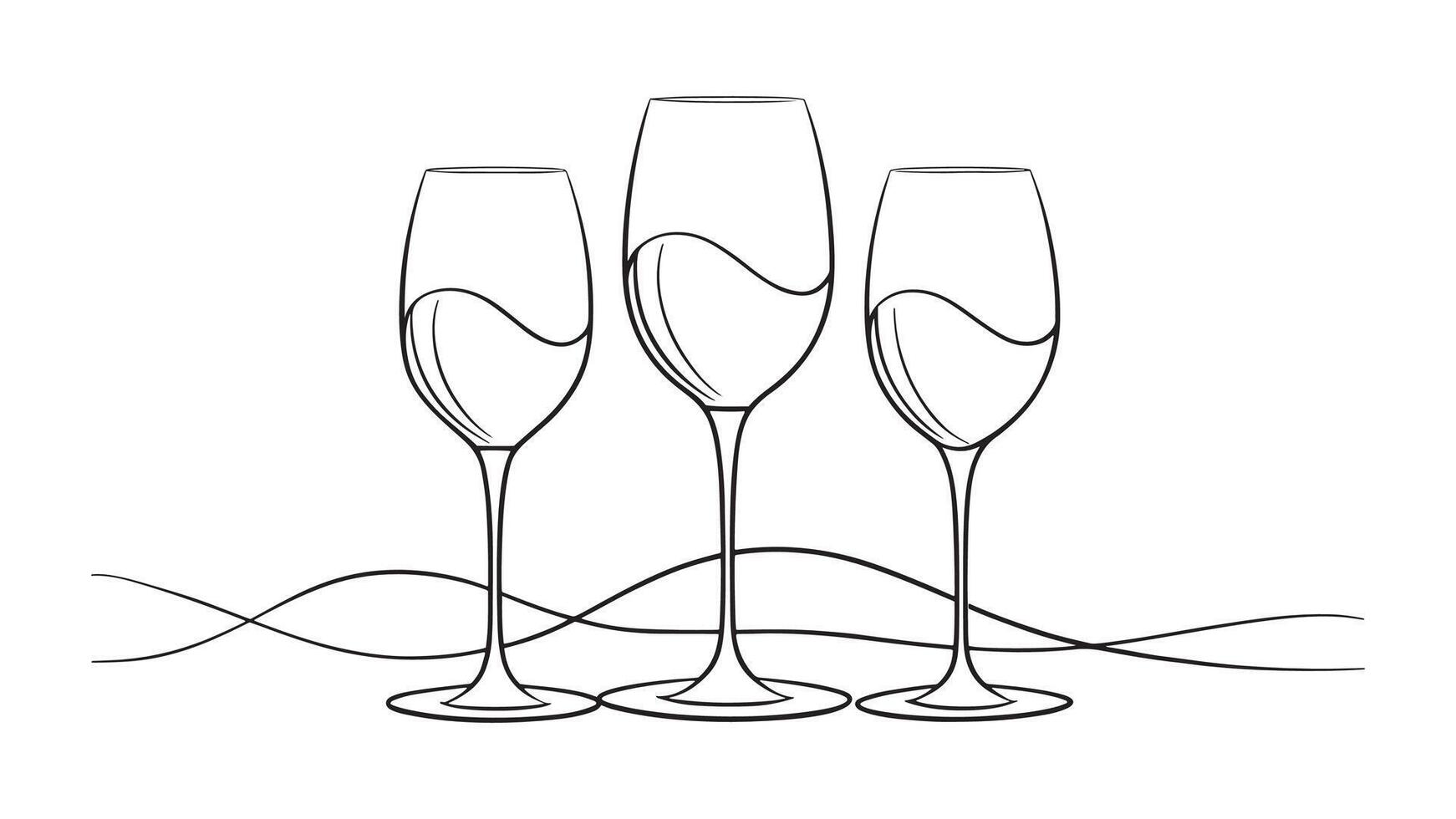 Wineglasses continuous line art isolated on white background vector