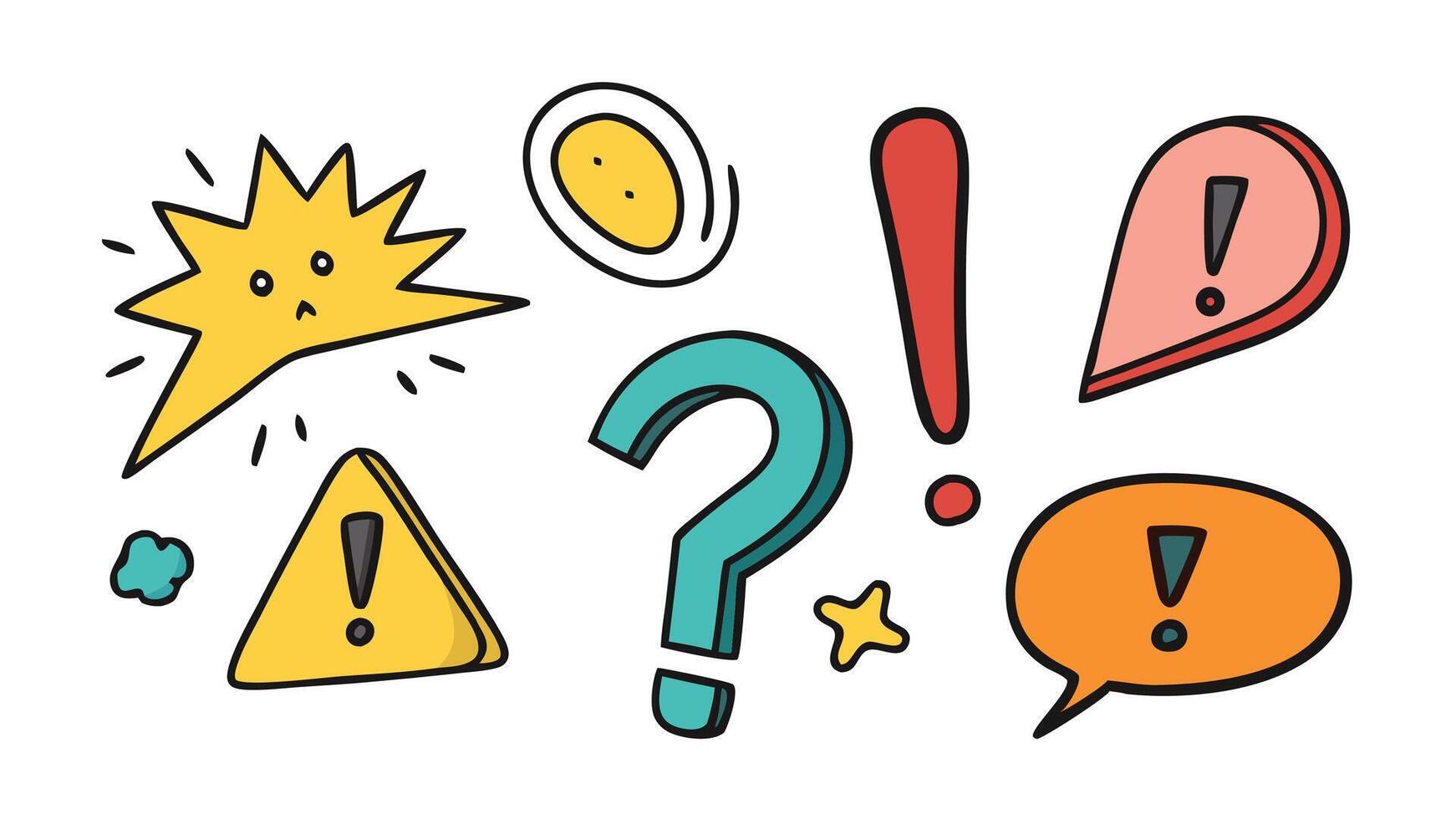 Hand drawn Doodle exclamation point and question sign mark illustration set on white background. vector