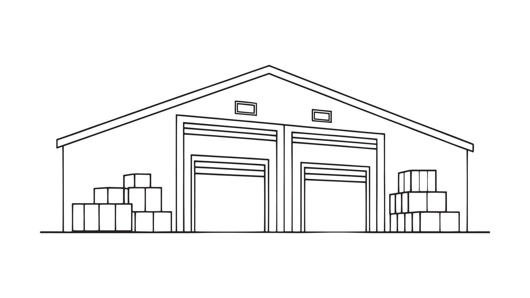 Warehouse continuous line art isolated on white background vector