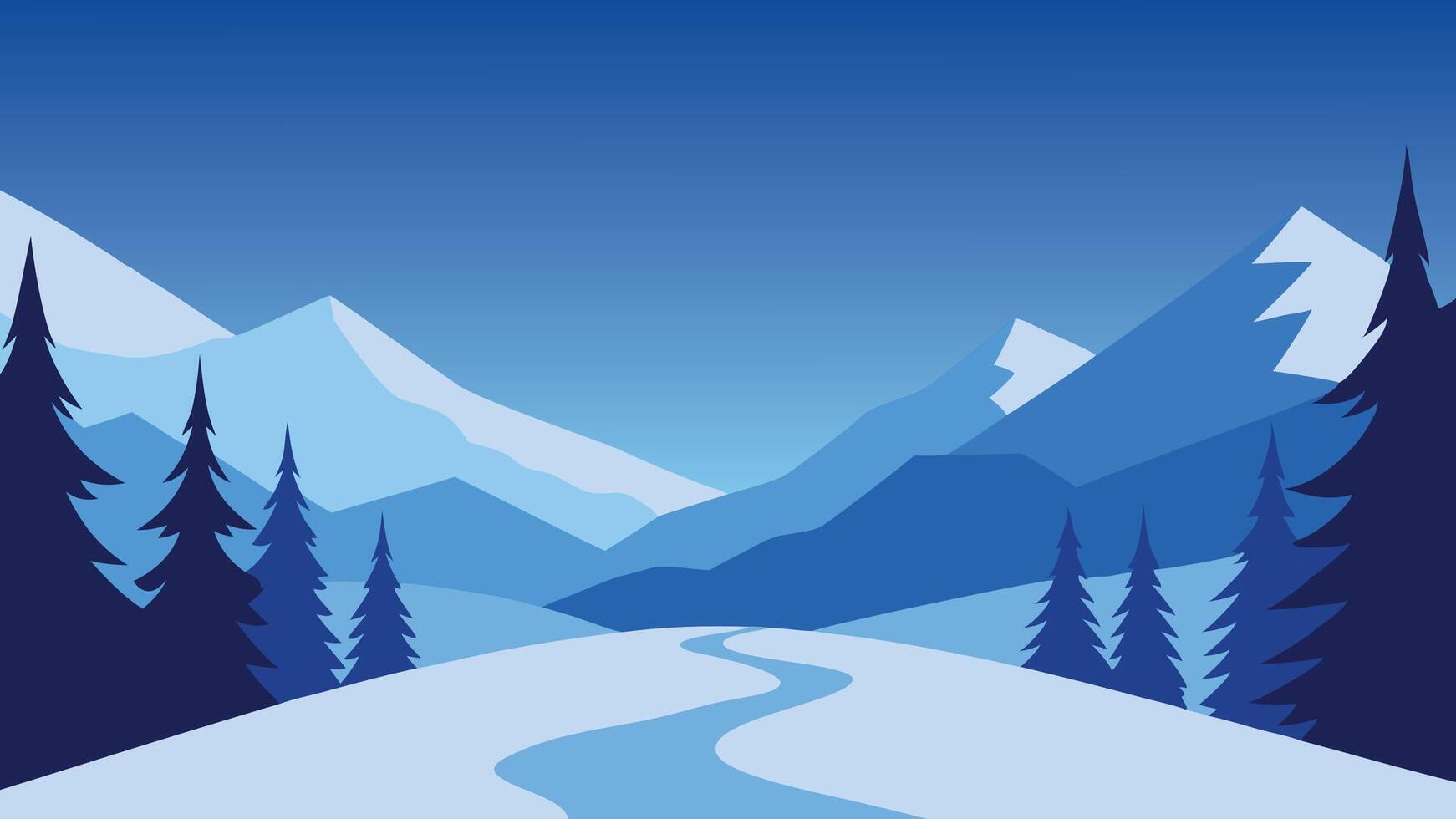 Winter forest with trees blanketed in snow, capturing the essence of a peaceful, wintry scene flat illustration vector