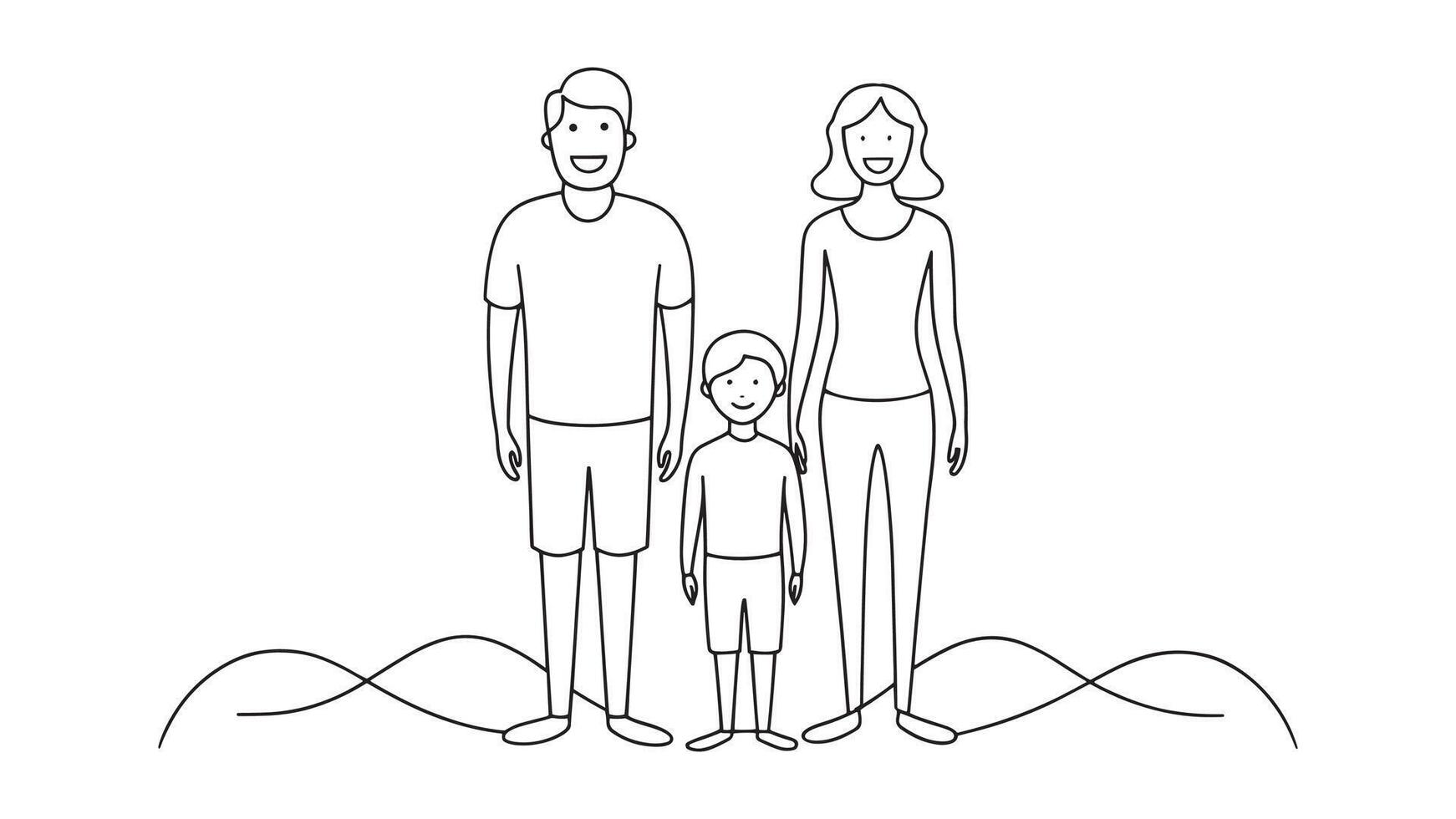 Happy family continuous line art isolated on white background vector