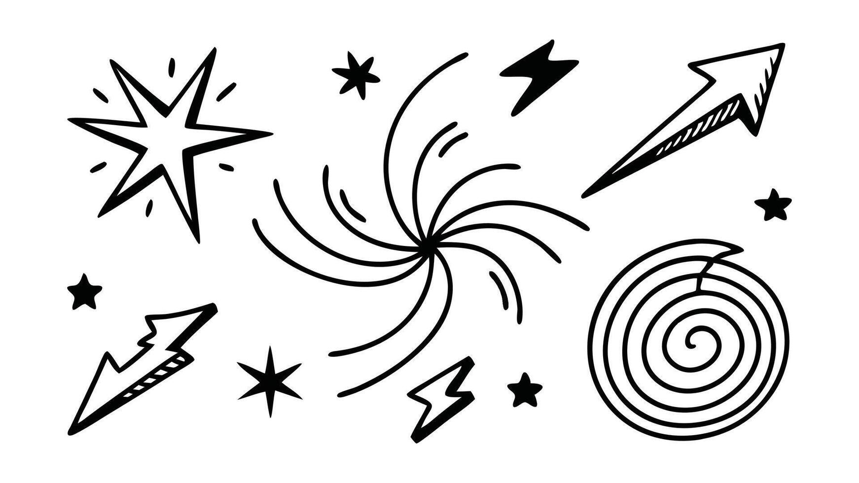 Hand drawn doodle line element arrow, emphasis, wind, sparkle. Anime emotion, express shape. illustration set flat illustration. vector