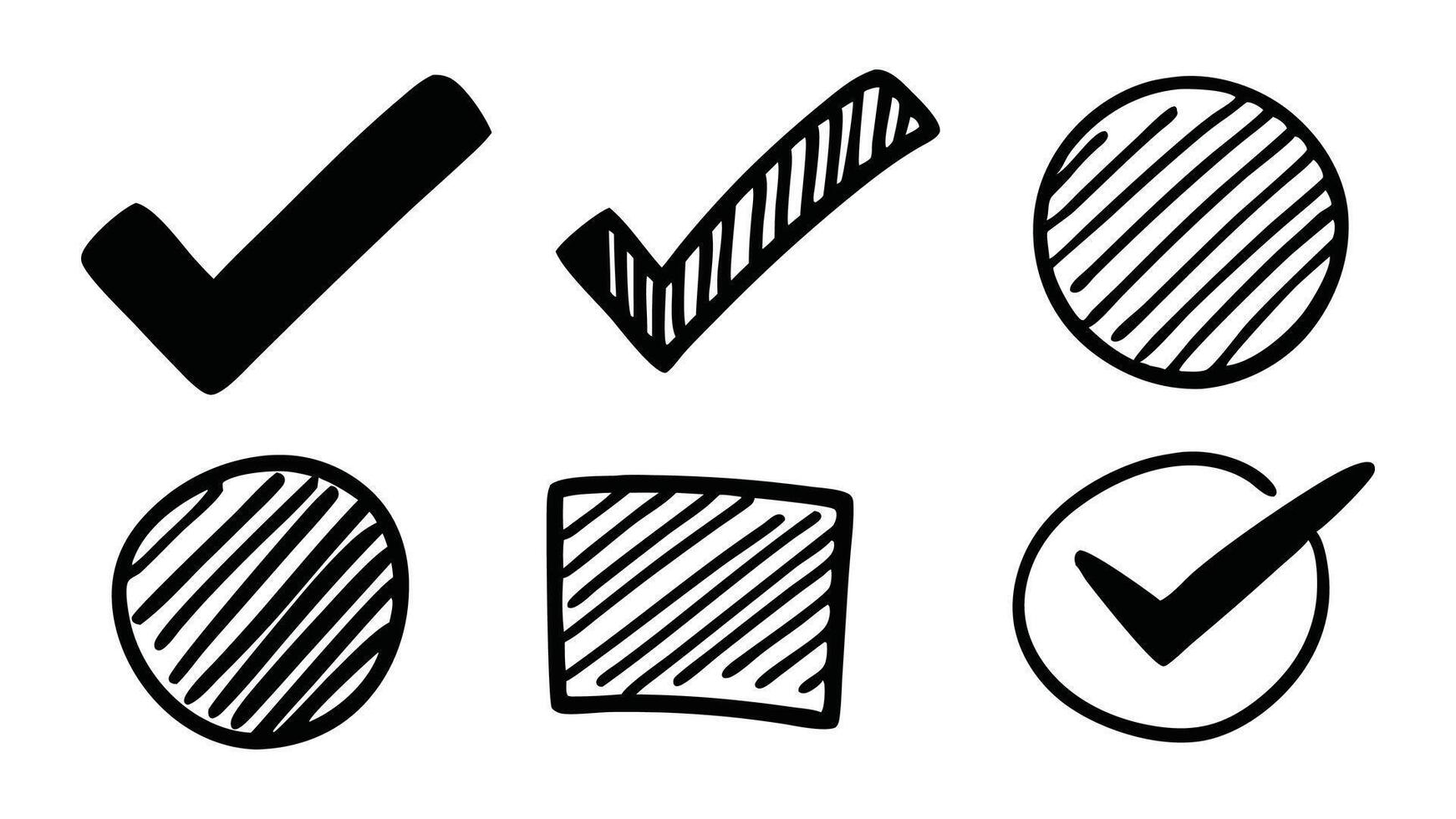 Hand drawn check mark, underline, circle. Hand drawn doodle sketch, flat illustration on white background vector