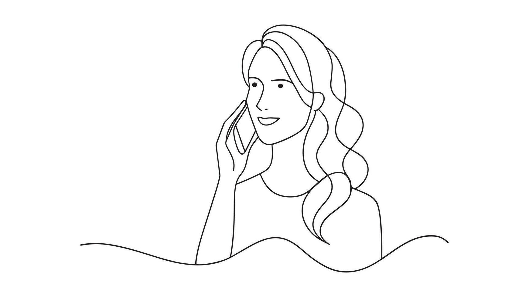 Woman talking on mobile phone continuous line art isolated on white background vector