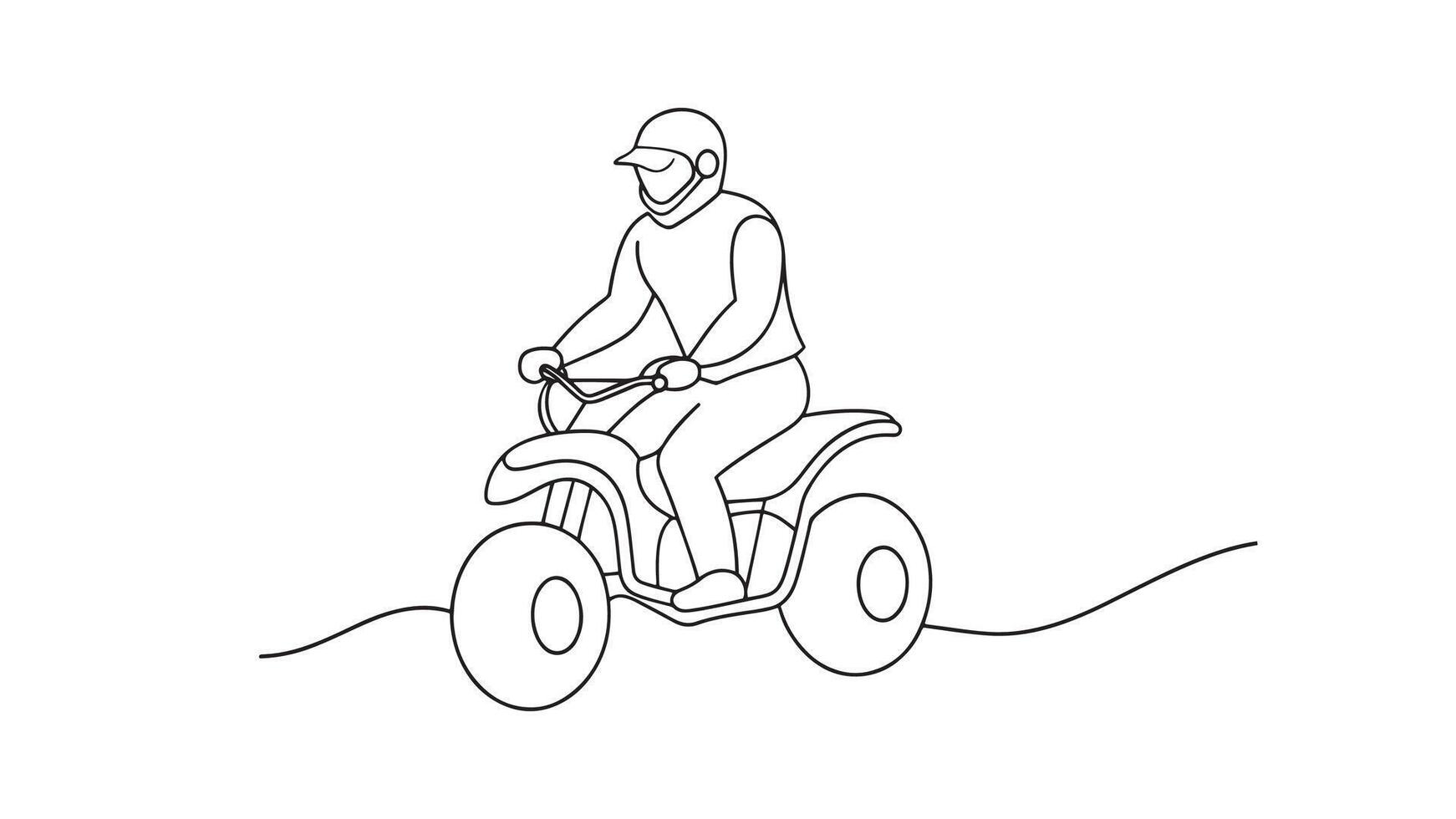 Quad biking continuous line art isolated on white background. vector