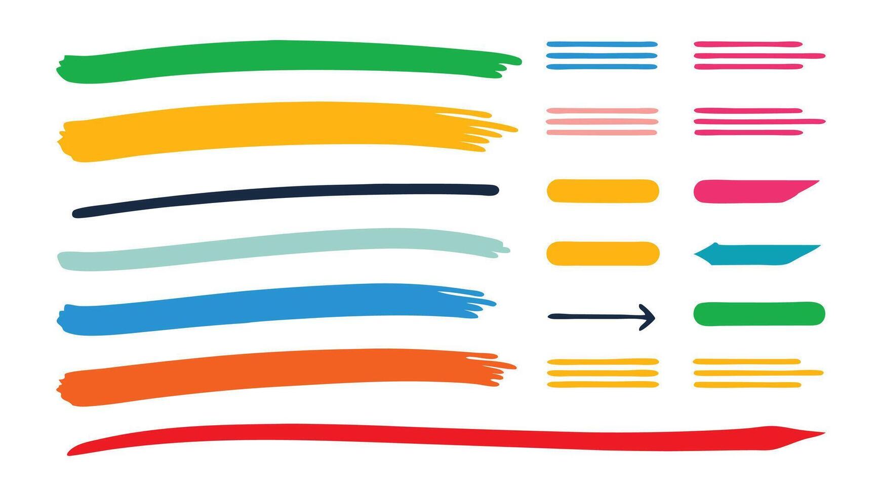 Colorful Line marker stroke underline. Marker highlight brush effect. Handwriting brush underline stroke set on white background. vector