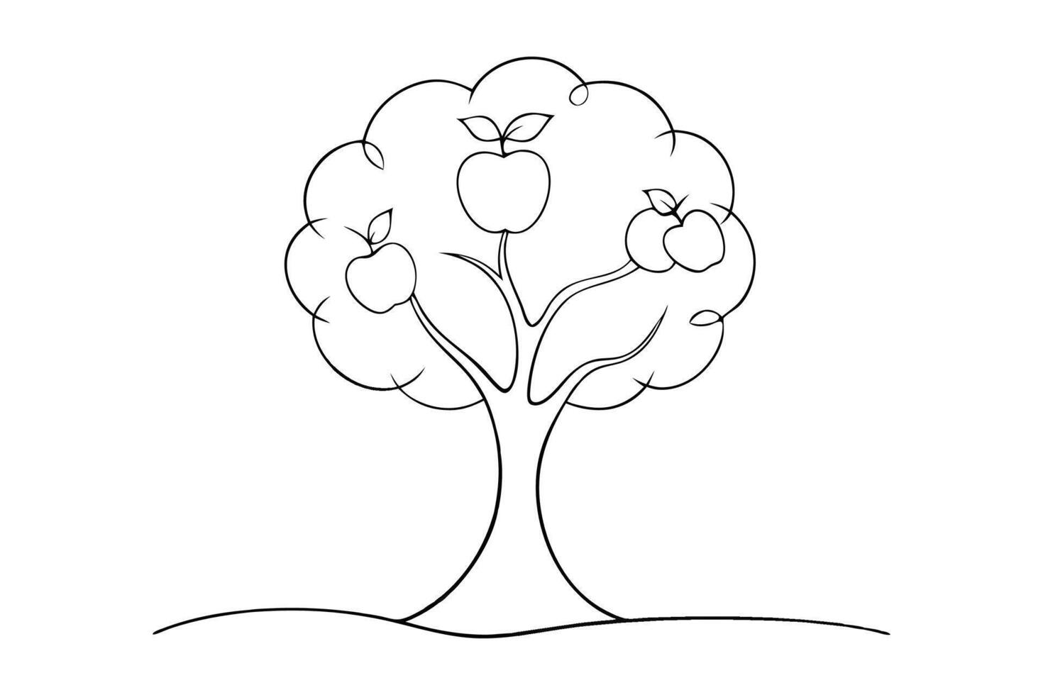 Apple tree Hand drawn line art flat illustration on white background. vector
