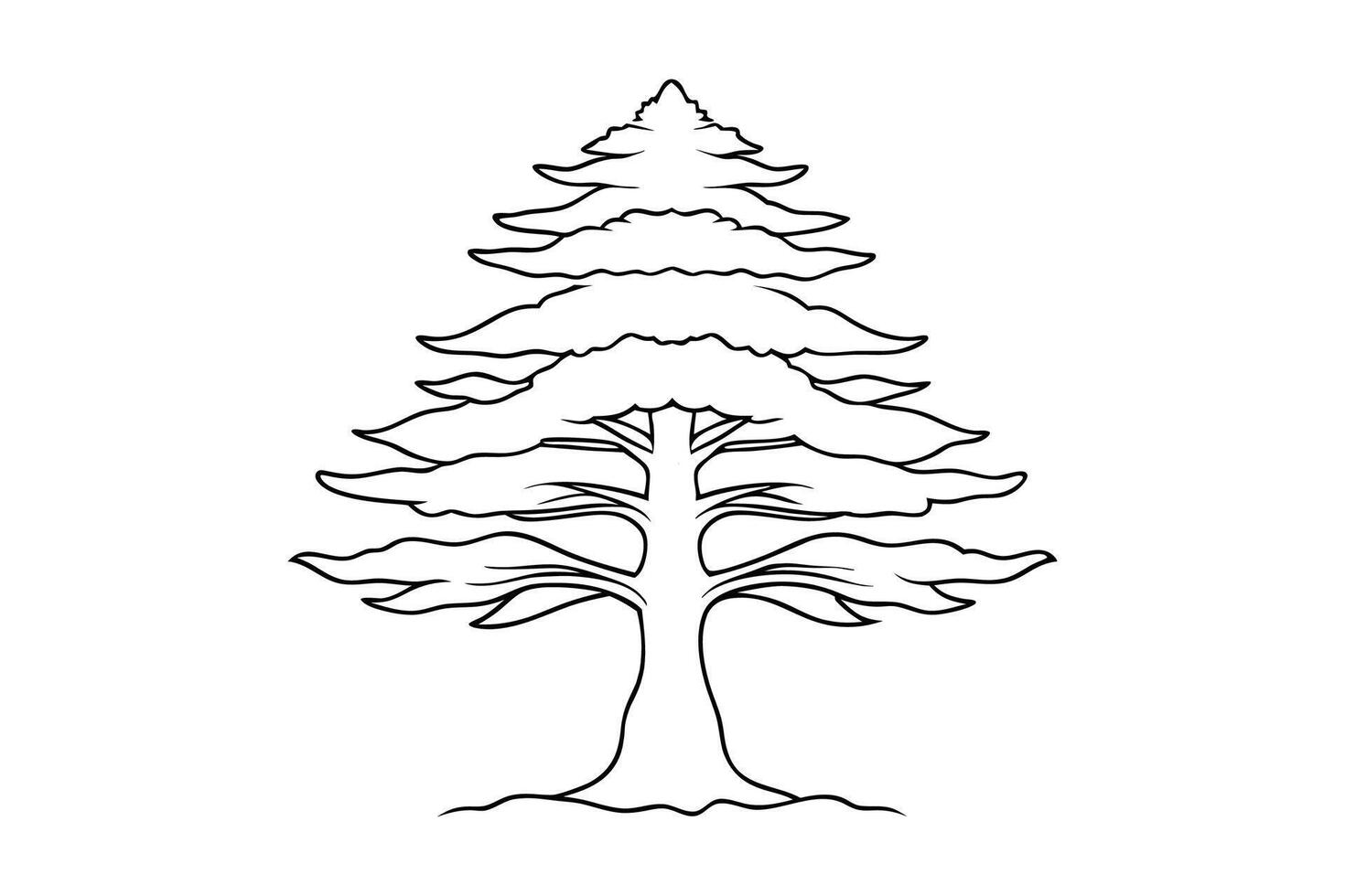 Cedar tree Hand drawn line art flat illustration on white background. vector