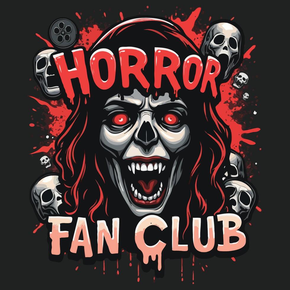 Awesome Vectorize Illustrated Halloween Theme T-Shirt Design with text Horror Fan Club vector