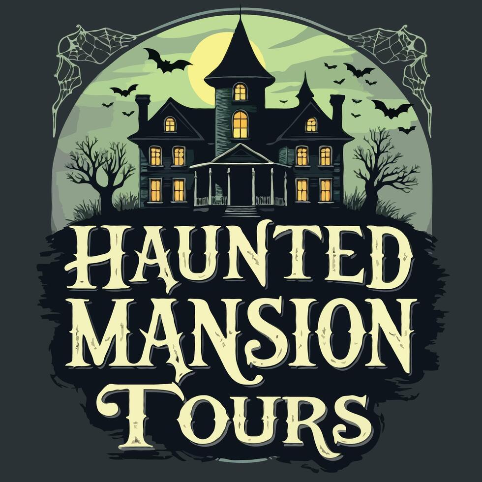 Haunted Mansion Tours Illustrated Halloween T-Shirt Design vector