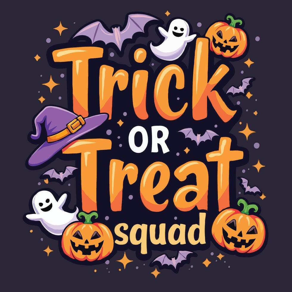 Trick or Treat Illustrated Halloween T-Shirt Design vector