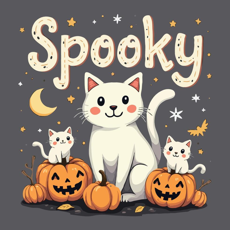 Spooky cat Vectorize Illustrated Halloween Theme T-Shirt Design vector