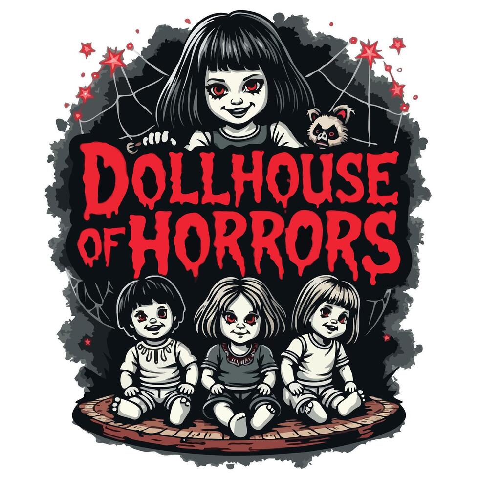 Doll House of Horrors Vectorize Illustrated Halloween Theme T-Shirt Design vector